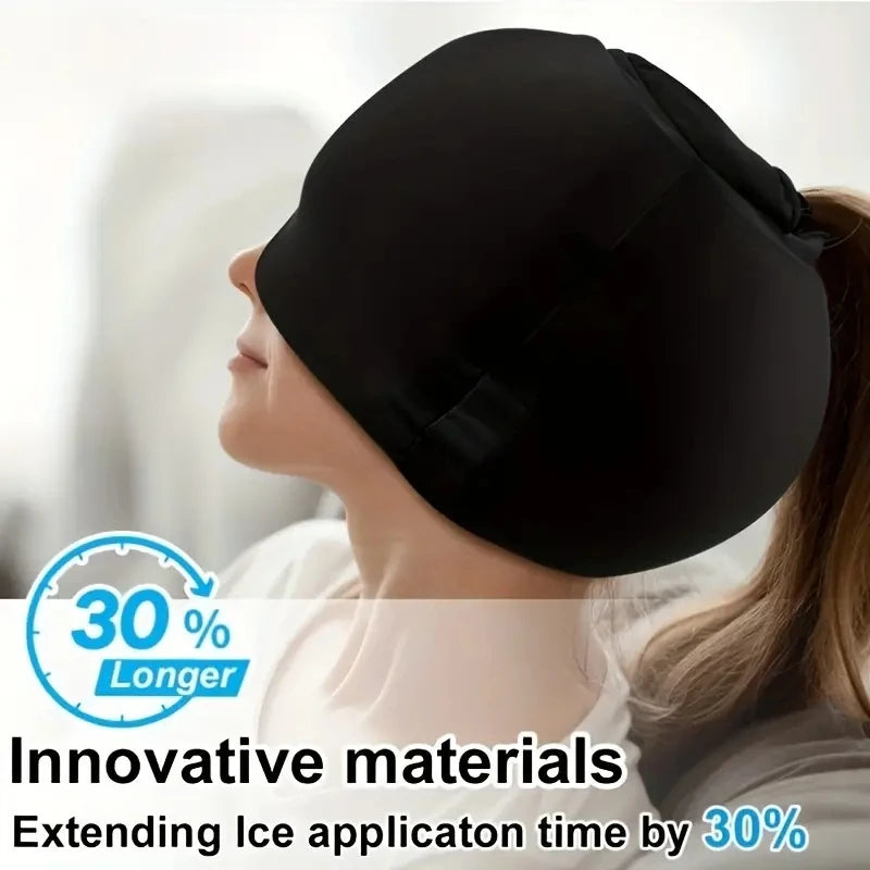 1Pc Ice Cap, Migraine Headache Head Wrap, Hot Cold Gel Hat, Gel Ice Pack, Light Blocking - with Extra Gel on the Top