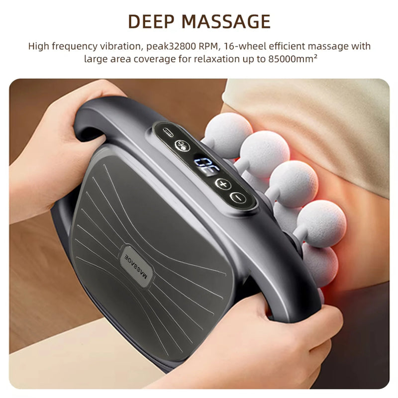 16-Head Deep Tissue Massage Gun Set – Electric Muscle Relaxation & Recovery Massager for Full Body Pain Relief