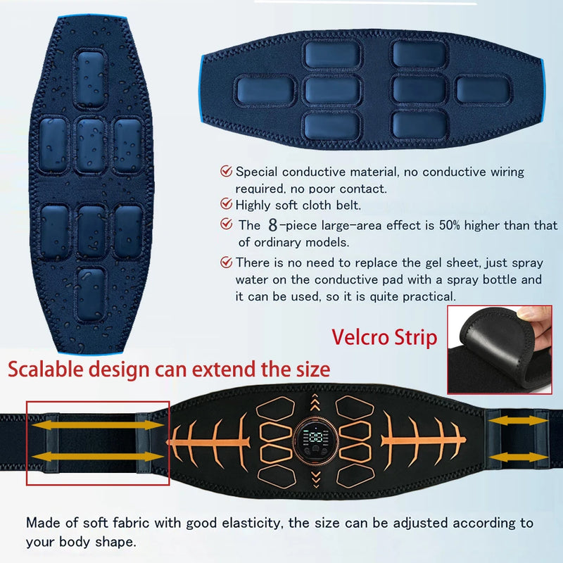 Smart EMS Ab Trainer Belt – USB Rechargeable Muscle Toner & Body Sculpting Fitness Massager
