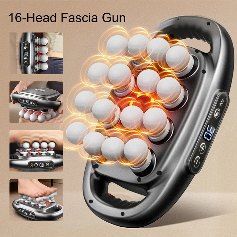 16-Head Deep Tissue Massage Gun Set – Electric Muscle Relaxation & Recovery Massager for Full Body Pain Relief