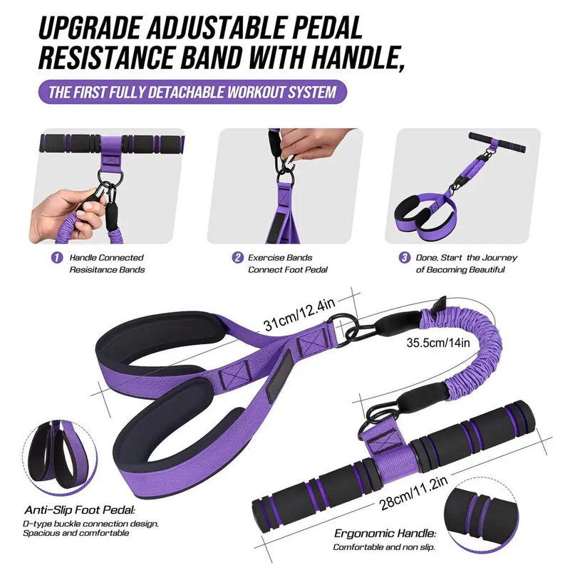 Total Body Pedal Resistance Band Trainer – Elastic Leg & Arm Workout System with Foot Pedals & Handles
